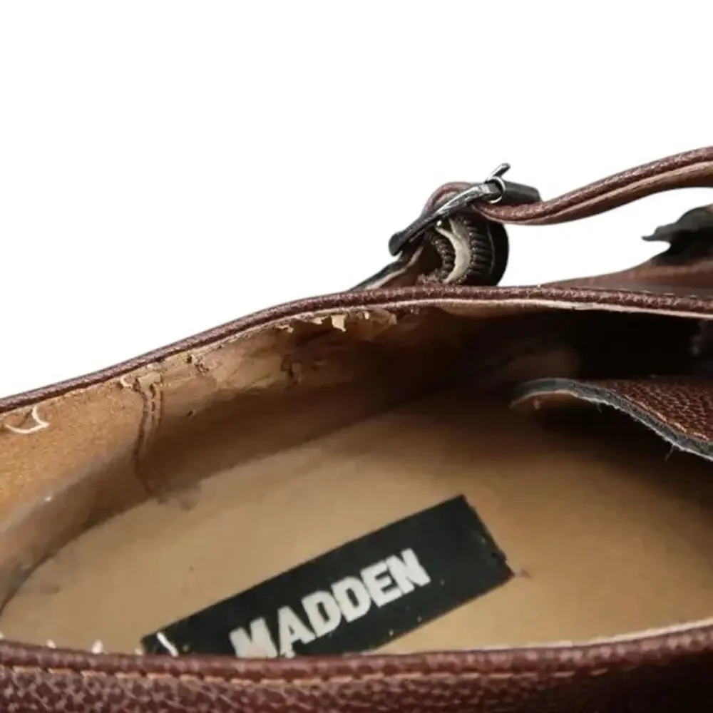 Madden Shoe Men 8.5 Oxford Double Monk Strap Buckle Cap Toe Classic Formal Brown